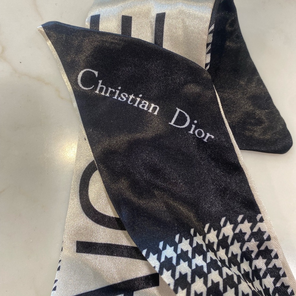 Dior white and Black Logo Satin Ribbon Scarf - Picture 3 of 3